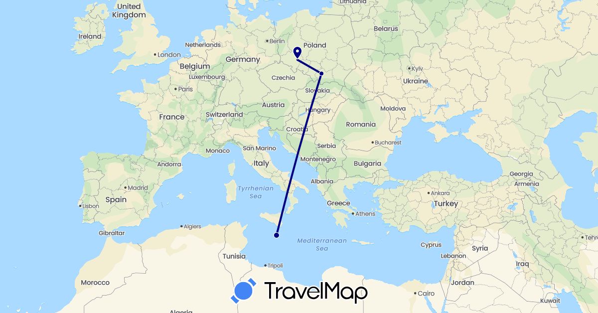 TravelMap itinerary: driving in Malta, Poland (Europe)